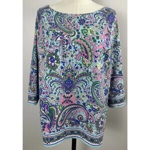 Talbots Women’s Tee Sprouting Paisley Shirt 3/4 Sleeve Plus 1X